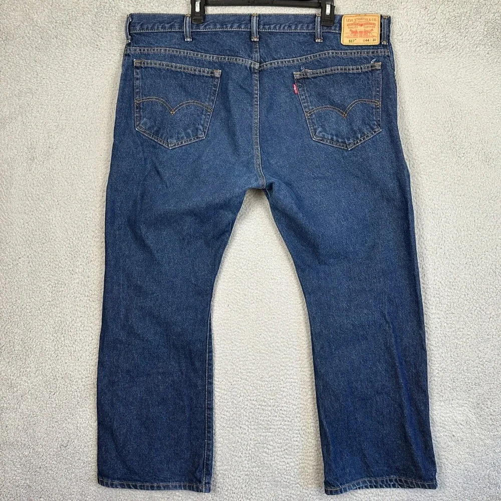 Levis 517 Jeans Mens 44X30 Blue Bootcut Dark Wash Distressed Red Tab Denim Pants